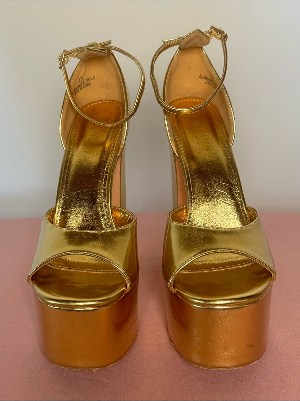 Liliana Metallic Gold Platform Ankle-Strap Heels
